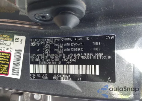 2020 Toyota Highlander Hybrid Platinum z USA, uszkodzony, nr VIN 5TDEBRCH9LS011165